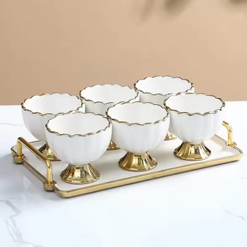 Dessert Mugs with Spoons & Tray /6