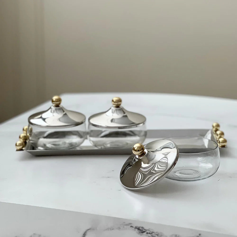 Gold Accent Mirror 3 Dip Set with Tray