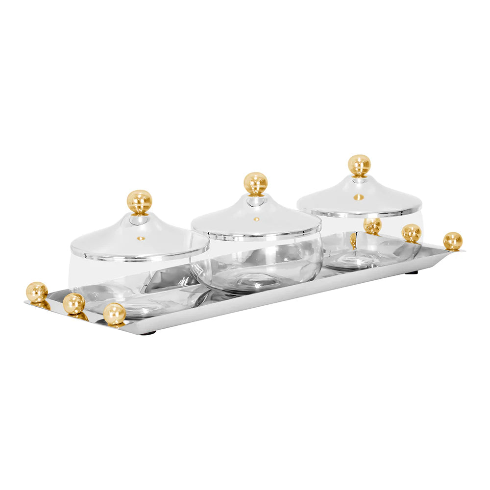Gold Accent Mirror 3 Dip Set with Tray