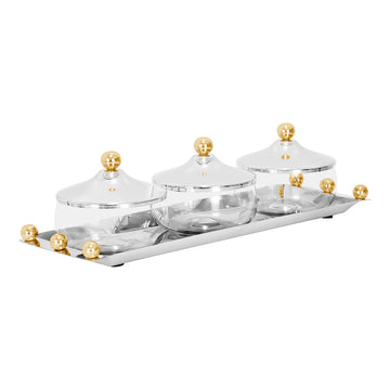 Gold Accent Mirror 3 Dip Set with Tray