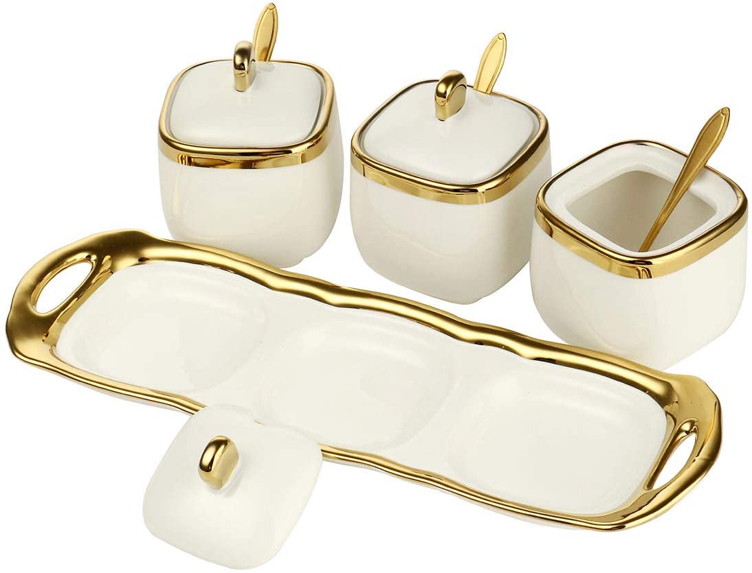 Gold & White Seasoning Pot